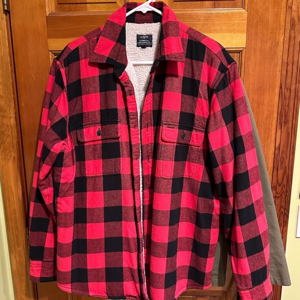 JCrew Mens Sherpa-Lined Buffalo Plaid Shirt Jacket Size Large